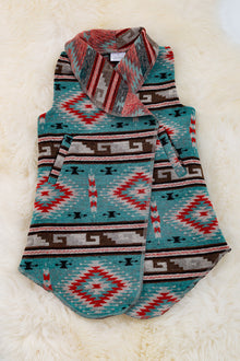  💎(Girls) Teal aztec printed cardigan with pockets. TPG65153115 sol