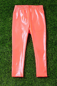  Neon orange satin silk stretchy leggings. PNG25153076 WEN
