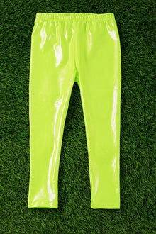  Neon green satin silk stretchy leggings. PNG25153072 jeann