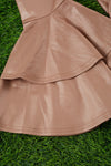 Tan faux leather double layer bell pants. PNG25153111 AMY