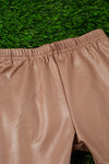 Tan faux leather double layer bell pants. PNG25153111 AMY