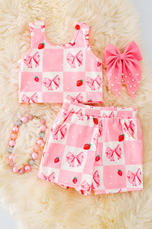  Coquette bow & sweet strawberries printed set. OFG41120 JEAN