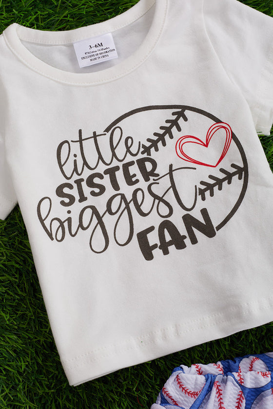 Little sister biggest fan graphic tee shirt & baseball skirt/bloomers. OFG55153009-sol