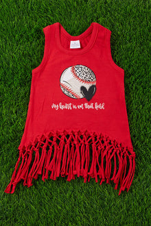  My heart is on that field" red high-low fringe tank top. TPG573004 WENDY