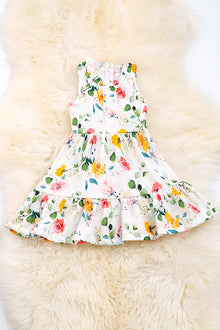  Floral printed girls dress with ruffle. DRG40102 SOL