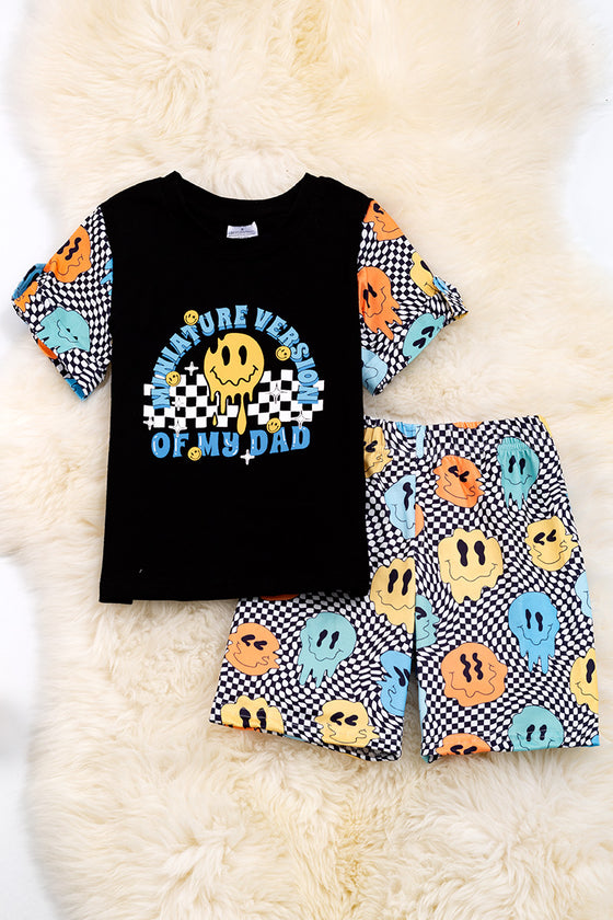 Miniature version of my dad" checker & smiley face boys 2 piece set. OFB40004 WENDY