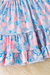 Blue floral ruffle dress. Create a beautiful flare. DRG41574 LOI