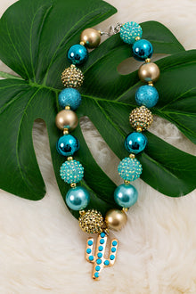  Multi-blue & gold bubble necklace with cactus pendant.3pcs/$15.00 ACG15154002 M