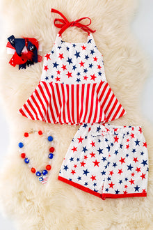  Star printed/Patriotic  halter top & shorts. OFG41078 SOL