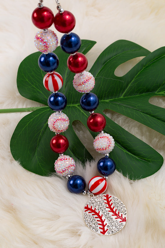 Red,navy blue & printed baseball bubble necklace w/ pendant. 3pcs/$15.00  ACG55154004 M