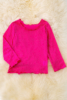  Hot pink long sleeve mesh top with rhinestones. TPG40352 JEAN