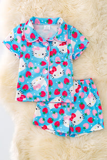  Kitty & strawberry pajama 2 piece set. PJG40080 AMY