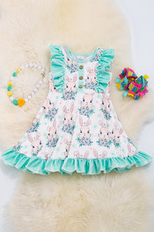  Mint Easter bunny dress w/ ruffle hem. DRG20134004 SOL