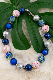  Baseball / Royal blue & texture bubble necklace. 3pcs/$12.00 ACG55144002 M