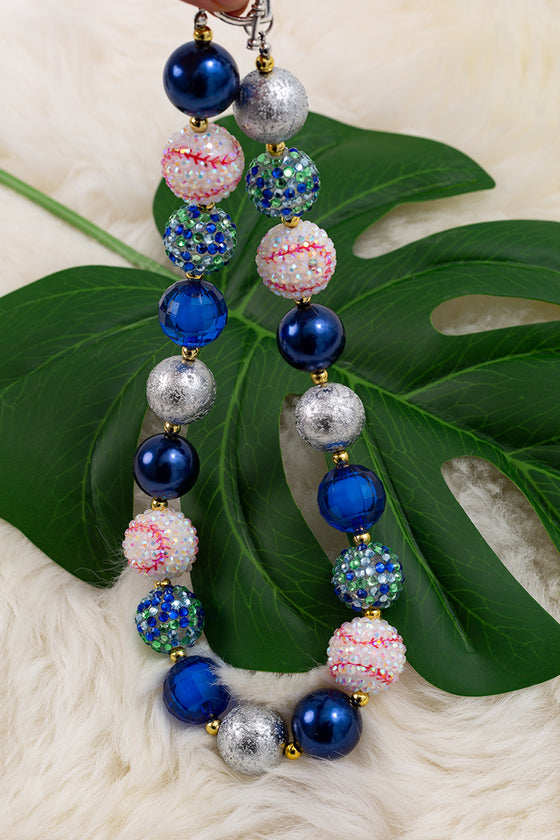 Baseball / Royal blue & texture bubble necklace. 3pcs/$12.00 ACG55144002 M