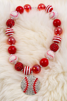  Red baseball bubble necklace with pendant. 3pcs/$15.00 ACG40010 M