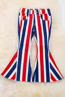  Navy blue, red & white stripe bootcut denim pants. PNG40002 SOL