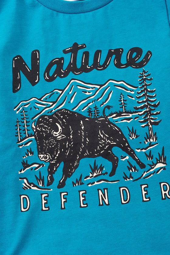 Nature Defender" Buffalo printed teal tee-shirt.TPB40099 SO