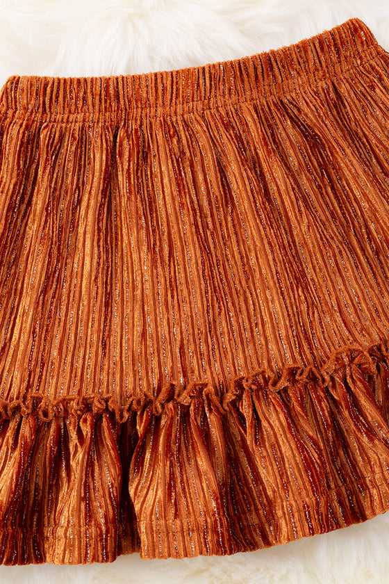 Rust Soft Velvety fabric ruffle skirt. DRG65153006-sol