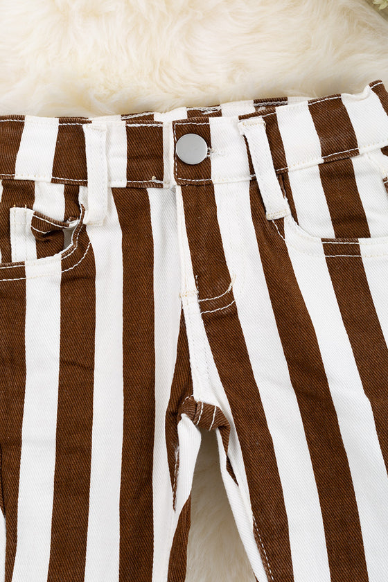 Dark Brown stripe printed bootcut denim pants. PNG65133002-AMY