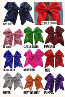  Sequins cheer hair bows w/elastic band. (6pcs/$10.50) CHEERBOW-2023-A