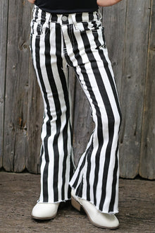  Black & white stripe bootcut printed denim pants. PNG65133001-WNDY