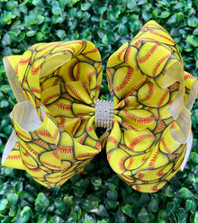  Softball printed double layer hair bows. 6.5"wide 4PCS/$10.00 BW-DSG-1012