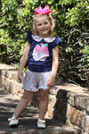 Floral apple applique top & floral ruffle shorts. OFG50718