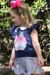 Floral apple applique top & floral ruffle shorts. OFG50718