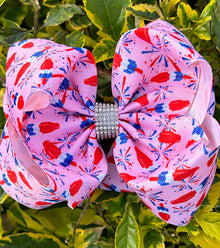  Bomb pop printed on pink double layer hair bows. 4pcs/$10.00 BW-DSG-1028