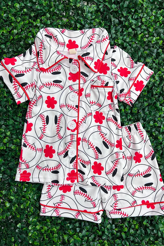 Baseball printed girls pajama set. GSSO012306-WEN