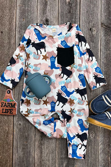  Cowboy printed infant baby romper with zipper. LR060706-AMYY