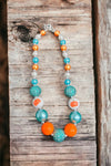 Turquoise, orange Pumpkin printed bubble necklace. (3PCS/$12.00 ACG45143001 S