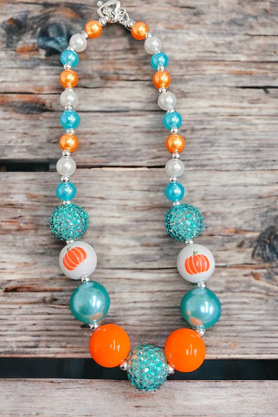 Turquoise, orange Pumpkin printed bubble necklace. (3PCS/$12.00 ACG45143001 S
