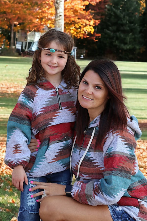 💎(GIRLS) Aztec printed pullover with hoodie. TPG60153001-AMY