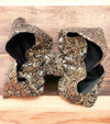 Golden on black sequins hair bows 7.5”wide 5pcs/$10.00 BW-687-SQ