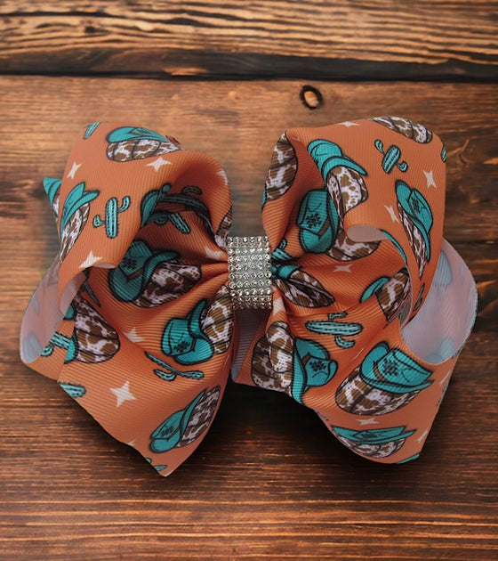 western pumpkin printed double layer hair bows. (6.5"wide 4pcs/$10.00) BW-DSG-869