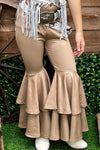 Tan faux leather double layer bell pants. PNG25153111 AMY