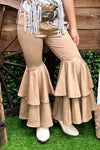 Tan faux leather double layer bell pants. PNG25153111 AMY
