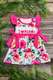  I love mommy" floral printed dress with angel sleeves. GSD020320-jean