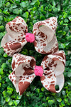 12piece cow printed hair bows. 4" with multi color centered. BW-DSG-COWB4