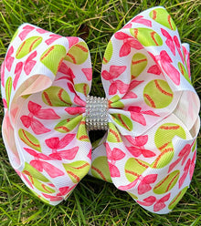  Softball - coquette printed double layer bow. 4PCS/$10.00 BW-DSG-1044