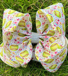  Softball - floral printed double layer bow. 4PCS/$10.00 BW-DSG-1045
