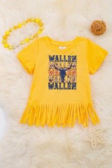  Wallen" Yellow graphic tee with fringe. TPG25154009 wendy