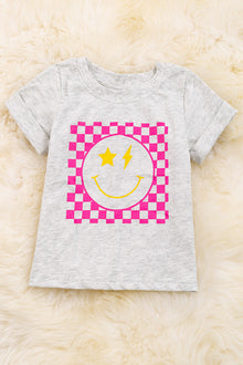  Happy emoji with checker printed tee shirt with folded sleeves. TPG25154006 SOL