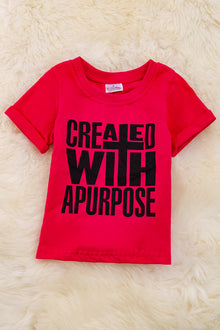  Created with a purpose" Fuchsia printed tee shirt with folded sleeves. TPG25154001 wendy