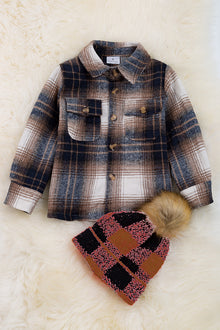  💎Brown/black plaid shacket with front pockets. TPB60203001 AMY