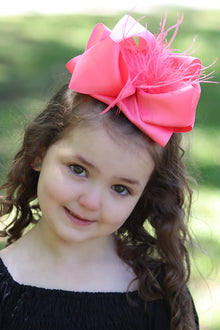  CORAL ROSE FEATHER BOW 4PCS/$10.00 7.5IN WIDE BW-210-F