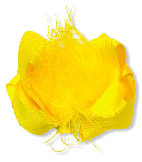 DAFFODIL DOUBLE LAYER FEATHER HAIR BOWS. 7.5" WIDE 4PCS/$10.00 BW-645-F