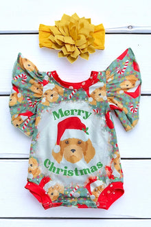  ❄️MERRY CHRISTMAS" CUTE DOG PRINTED ON BABY ONESIE WITH ANGEL SLEEVES. YAS-2022